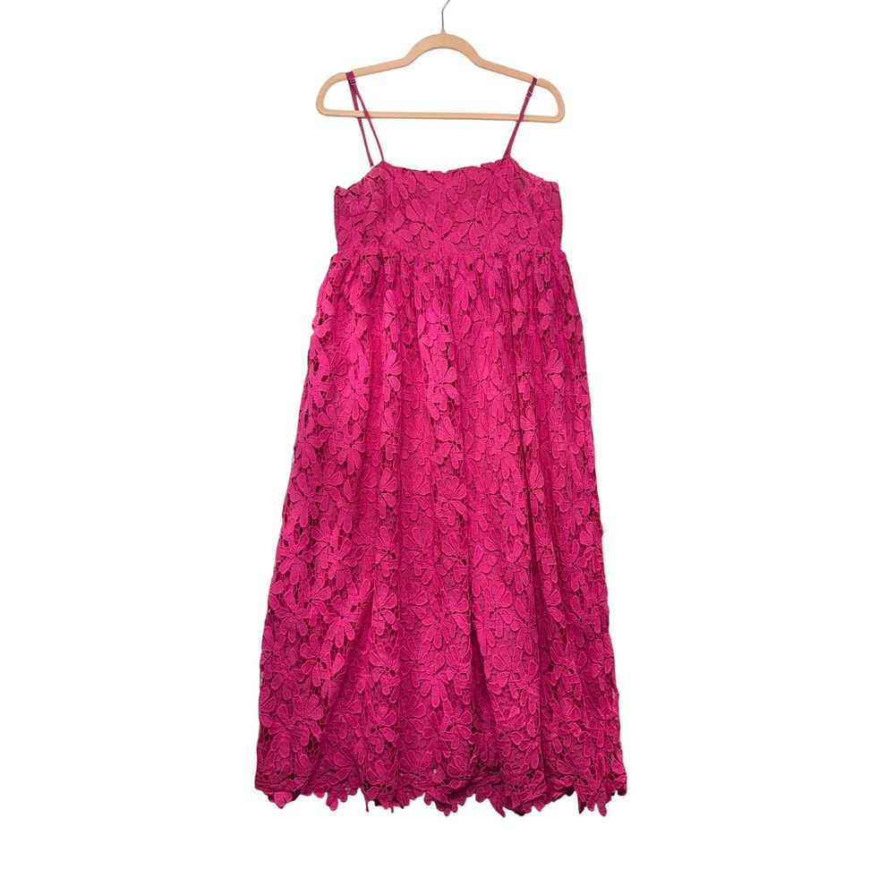 BuddyLove Pink Floral Lace Maxi Dress Smocked Back Small